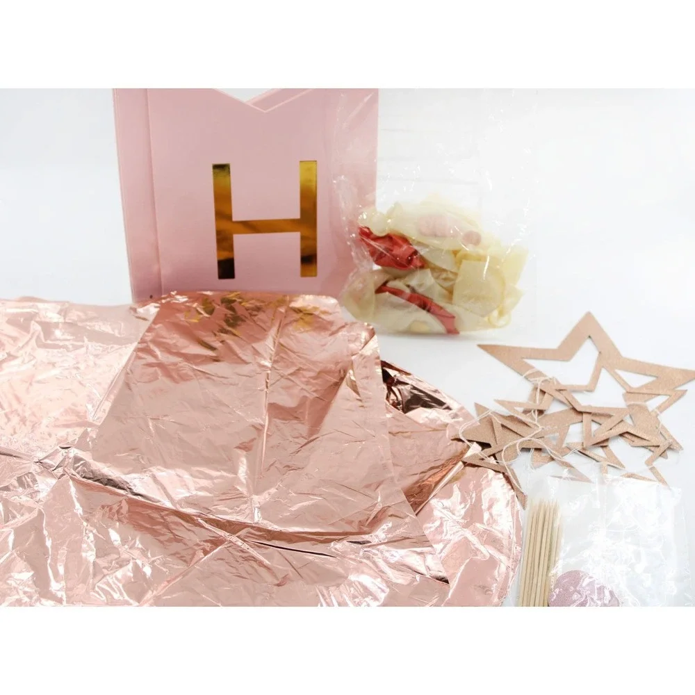 39 pcs Rose Gold Birthday Party Decoration Set Banner Foil Balloons Stars Pink